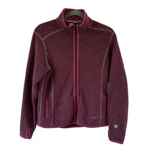 Kuhl Jacket Womens MEDIUM Maroon Alpaca Fleece Long Sleeve Full Zip Thumbholes - Picture 1 of 9